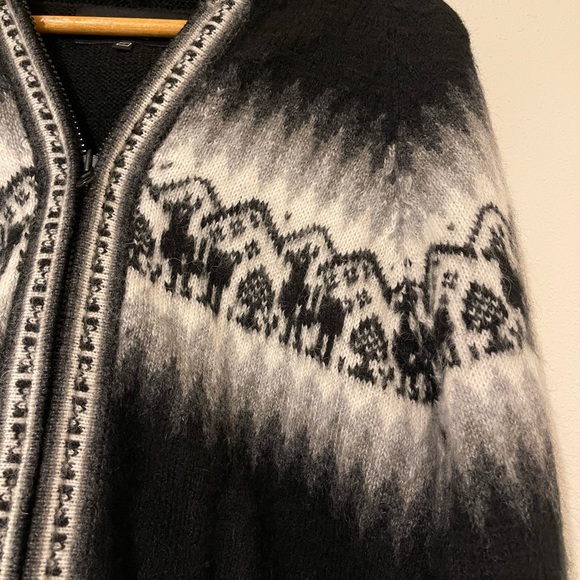 Alpaca Connection Cardigan Sweater Hoodie Womens Small Black Knit Full Zip Wool - Picture 3 of 12